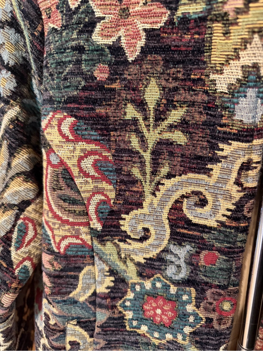Vintage 90s Orvis Floral Chenille Tapestry Open-Front Jacquard Jacket S Academia - Picture 3 of 16